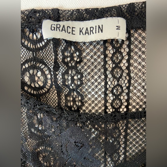 Grace Karin Womens Black Lace Long Sleeve See Through Top Sz M (sku328) - Picture 2 of 8